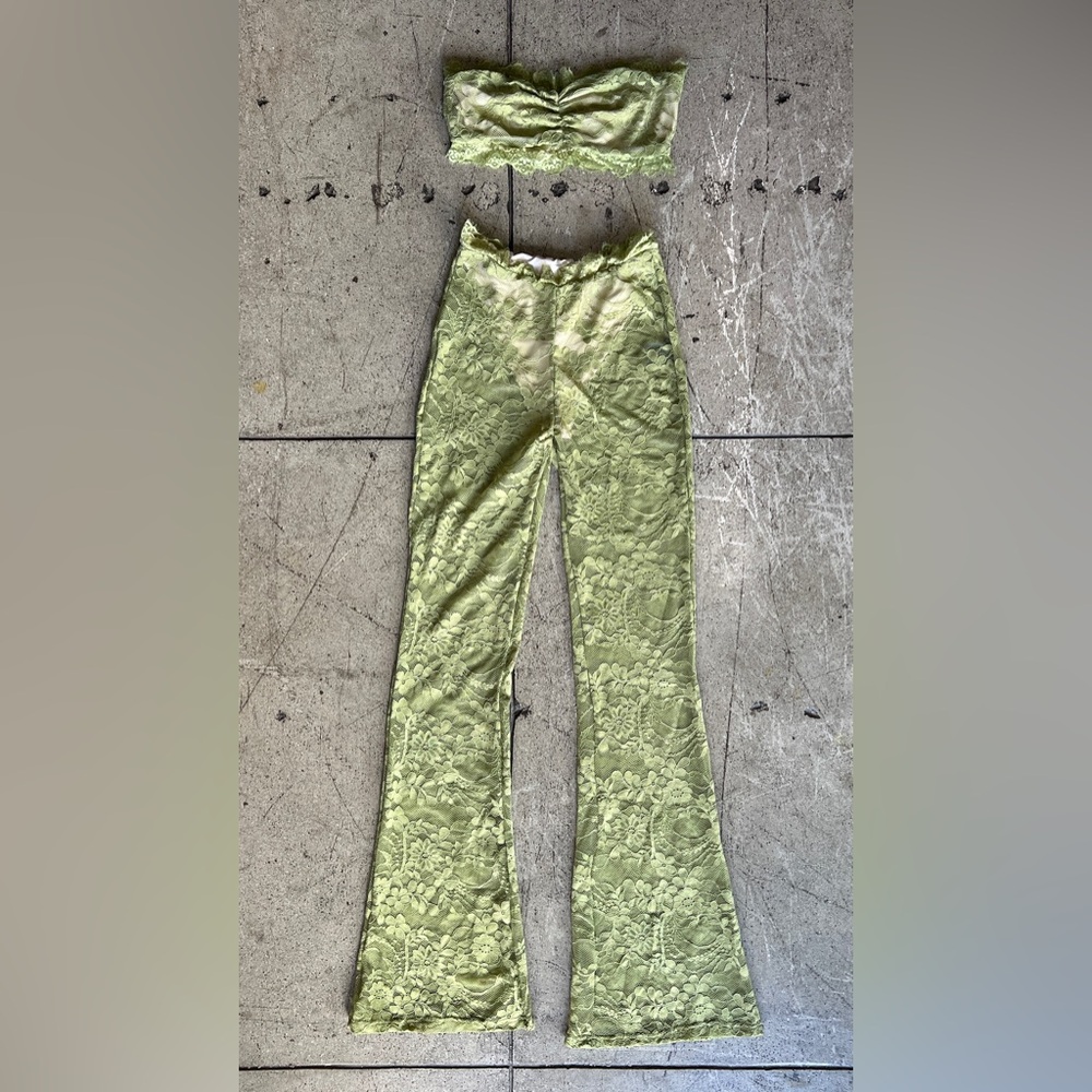 343B. Tube Top And Pant Lace Set - GREEN